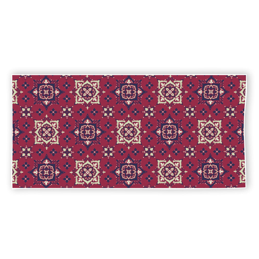 Red Boho Flower Pattern Print Beach Towel