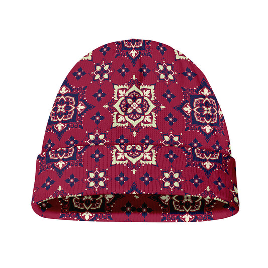 Red Boho Flower Pattern Print Beanie