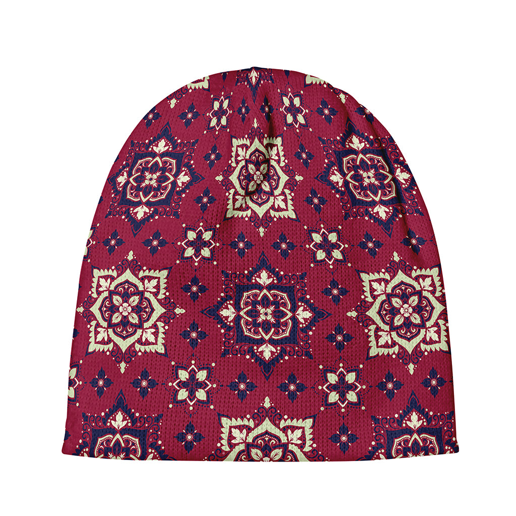 Red Boho Flower Pattern Print Beanie