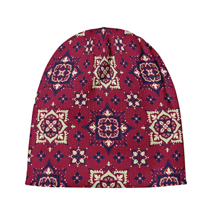 Red Boho Flower Pattern Print Beanie