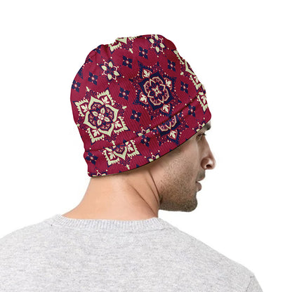 Red Boho Flower Pattern Print Beanie