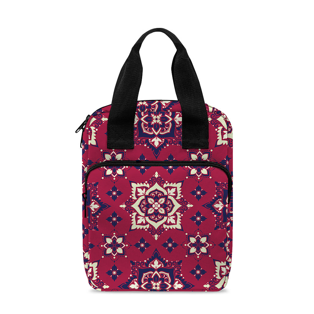 Red Boho Flower Pattern Print Bible Tote Bag
