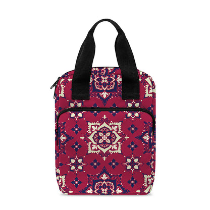 Red Boho Flower Pattern Print Bible Tote Bag