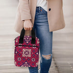 Red Boho Flower Pattern Print Bible Tote Bag