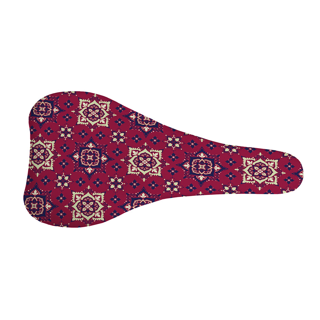 Red Boho Flower Pattern Print Bicycle Seat Cover