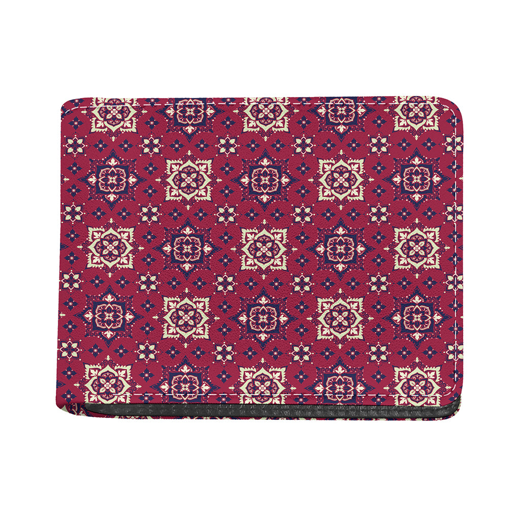 Red Boho Flower Pattern Print Bifold Wallet