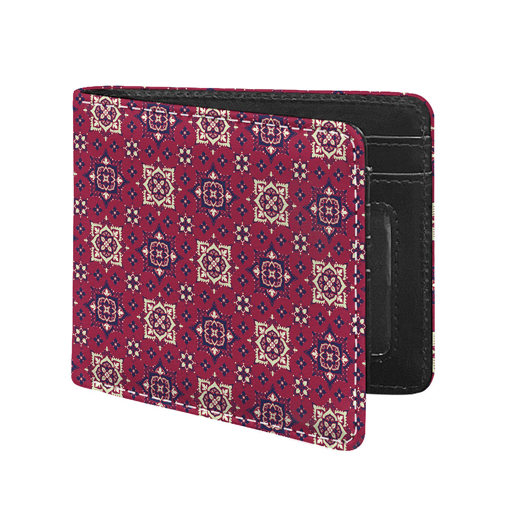 Red Boho Flower Pattern Print Bifold Wallet