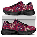 Red Boho Flower Pattern Print Black Chunky Shoes