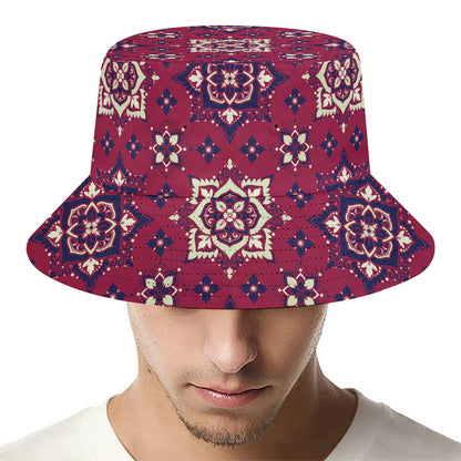 Red Boho Flower Pattern Print Bucket Hat