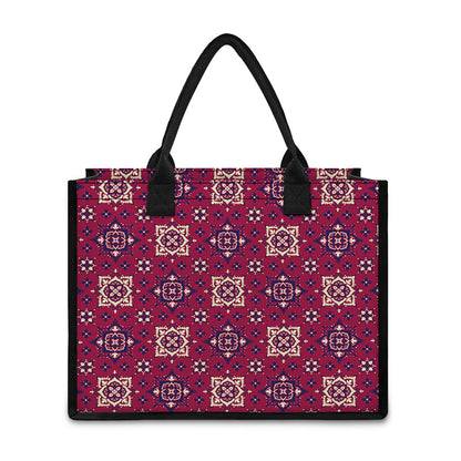 Red Boho Flower Pattern Print Canvas Tote Bag