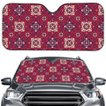 Red Boho Flower Pattern Print Car Windshield Sun Shade