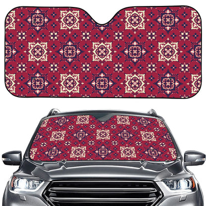 Red Boho Flower Pattern Print Car Windshield Sun Shade