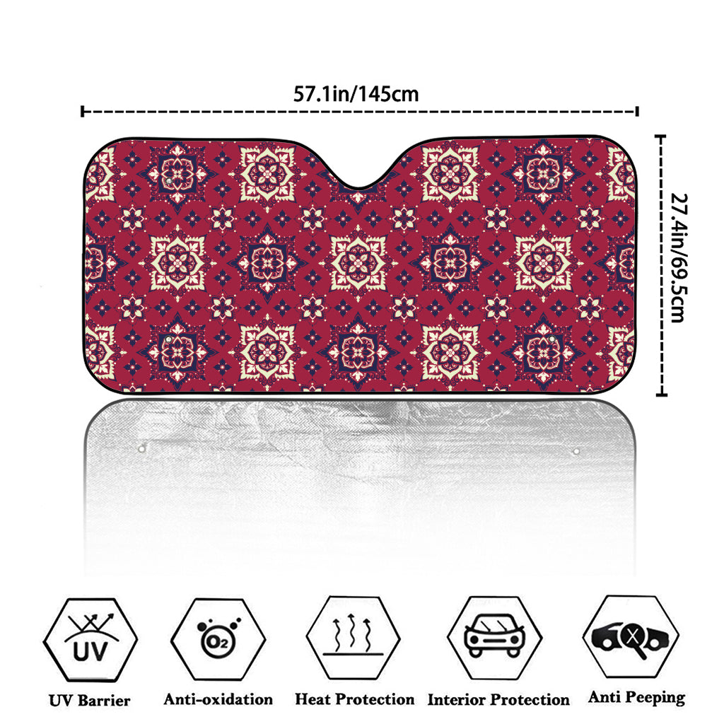 Red Boho Flower Pattern Print Car Windshield Sun Shade