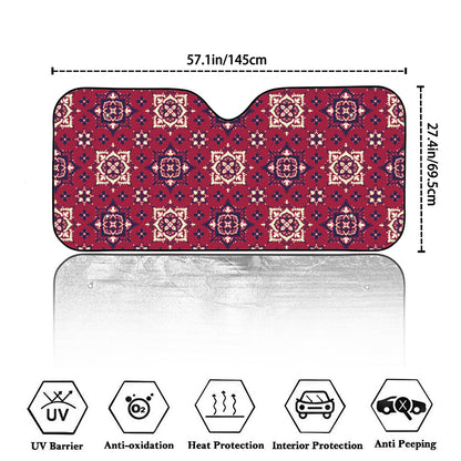 Red Boho Flower Pattern Print Car Windshield Sun Shade