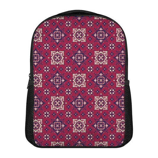 Red Boho Flower Pattern Print Casual Backpack