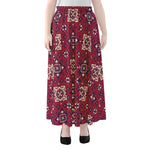 Red Boho Flower Pattern Print Chiffon Maxi Skirt