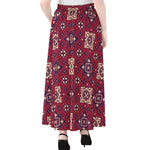 Red Boho Flower Pattern Print Chiffon Maxi Skirt