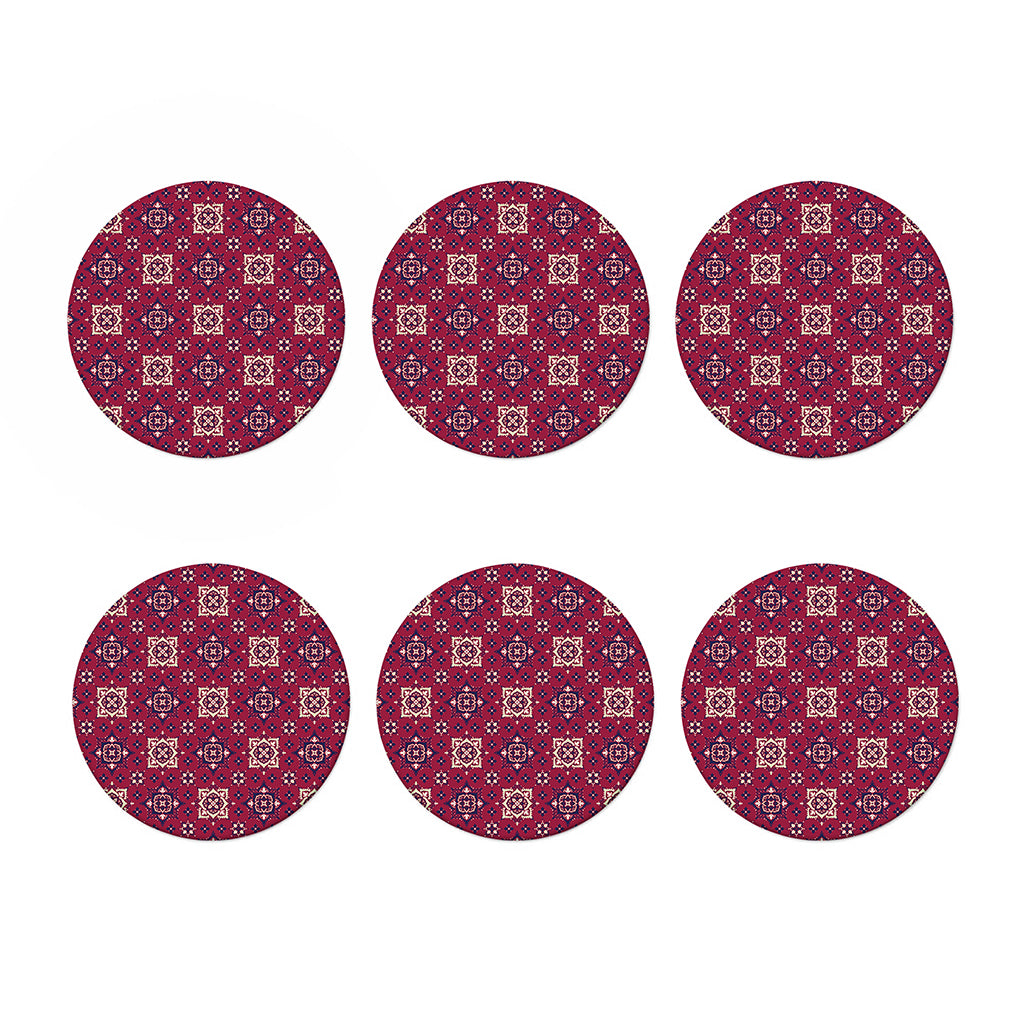Red Boho Flower Pattern Print Coaster Set