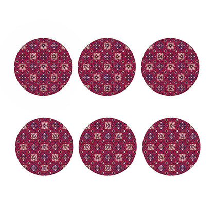 Red Boho Flower Pattern Print Coaster Set