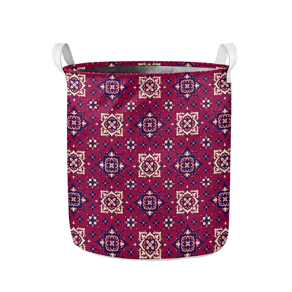 Red Boho Flower Pattern Print Collapsible Laundry Basket