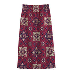 Red Boho Flower Pattern Print Cotton Front Slit Maxi Skirt