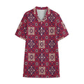 Red Boho Flower Pattern Print Cotton Hawaiian Shirt