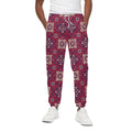 Red Boho Flower Pattern Print Cotton Sweatpants