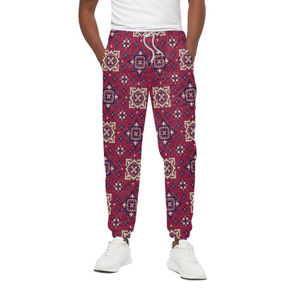 Red Boho Flower Pattern Print Cotton Pants
