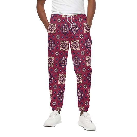 Red Boho Flower Pattern Print Cotton Pants
