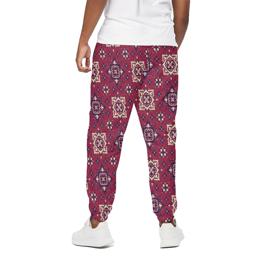 Red Boho Flower Pattern Print Cotton Pants