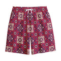 Red Boho Flower Pattern Print Cotton Shorts