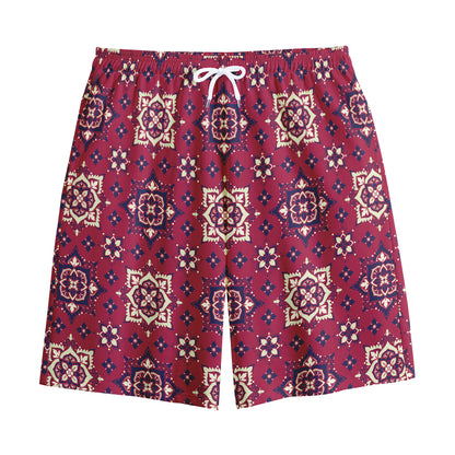 Red Boho Flower Pattern Print Cotton Shorts