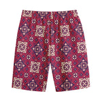 Red Boho Flower Pattern Print Cotton Shorts