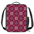 Red Boho Flower Pattern Print Crossbody Lunch Bag