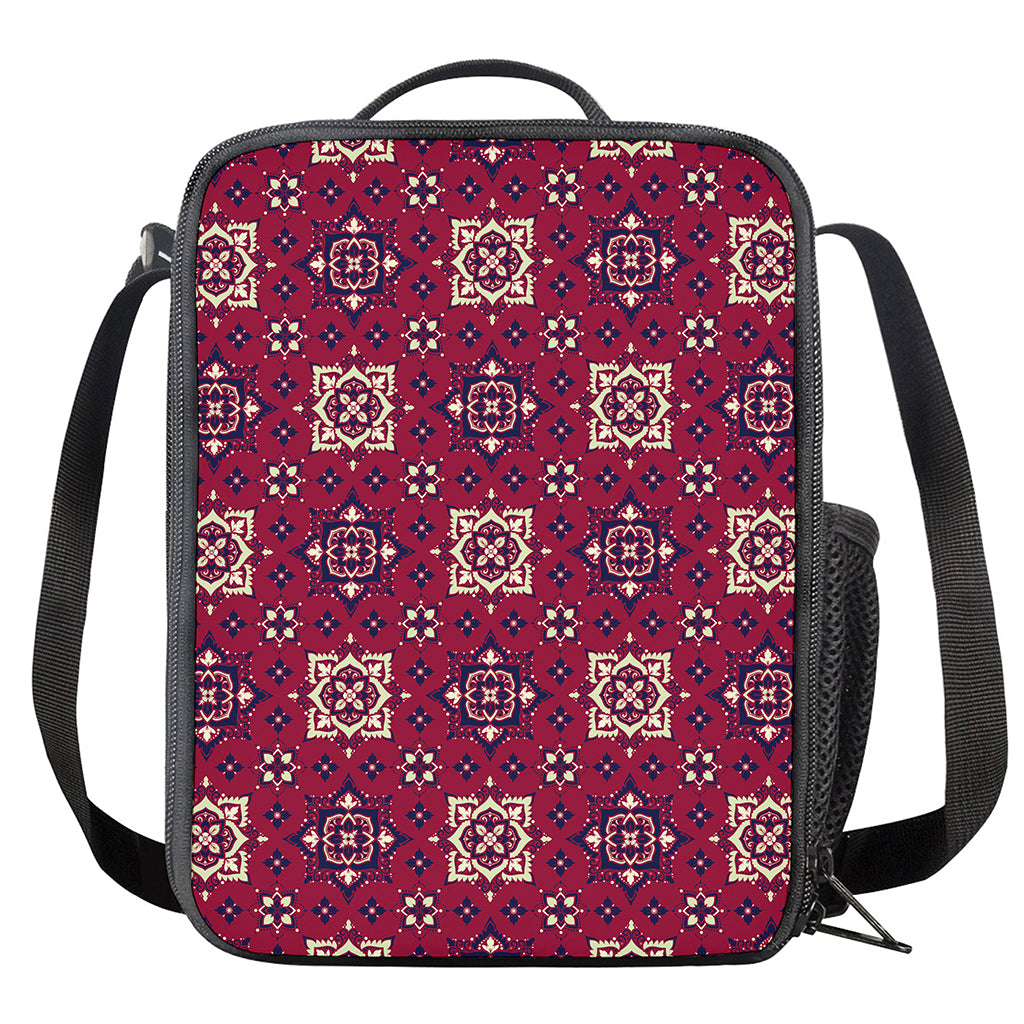Red Boho Flower Pattern Print Crossbody Lunch Bag