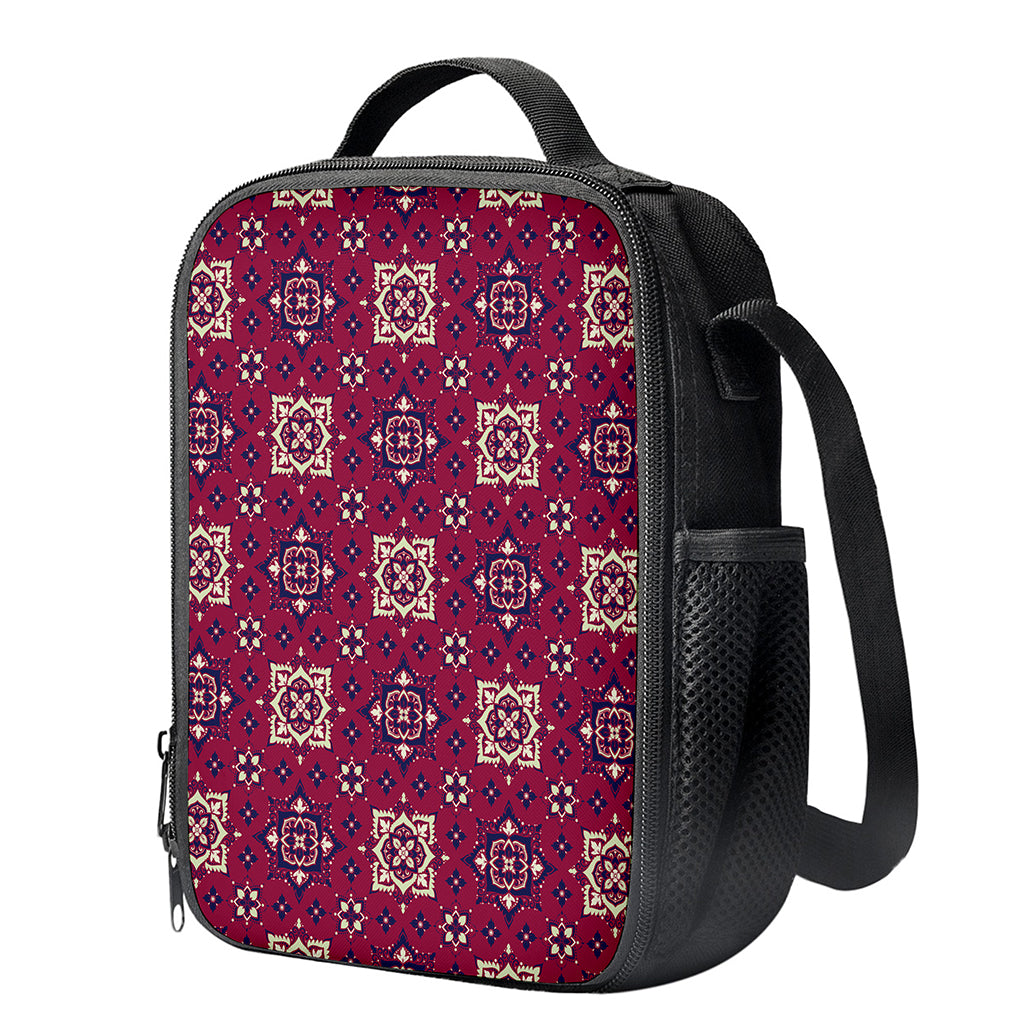 Red Boho Flower Pattern Print Crossbody Lunch Bag