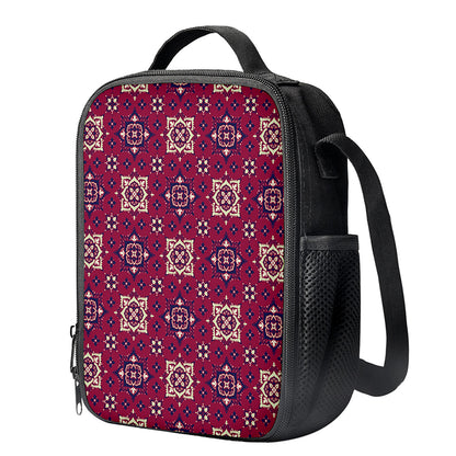 Red Boho Flower Pattern Print Crossbody Lunch Bag