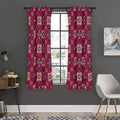 Red Boho Flower Pattern Print Grommet Curtain Panels