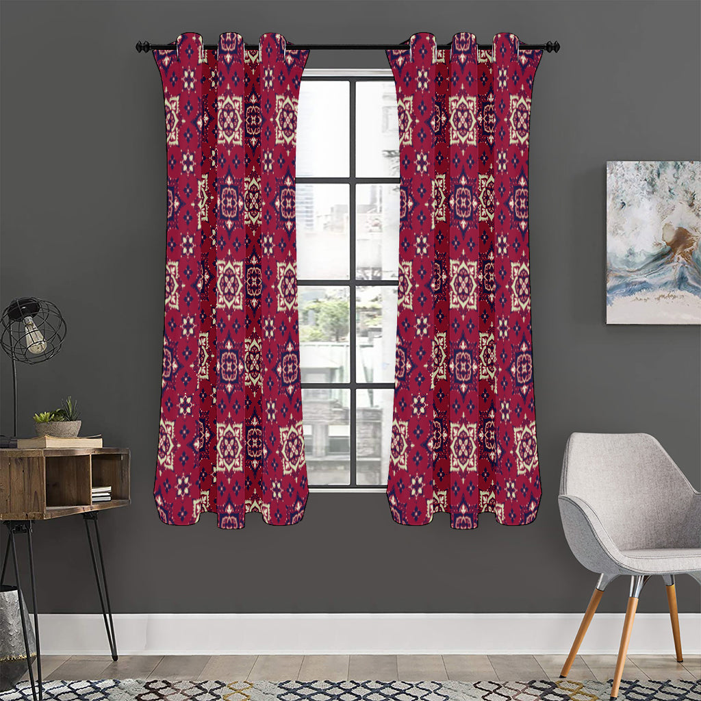 Red Boho Flower Pattern Print Curtain
