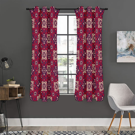 Red Boho Flower Pattern Print Curtain