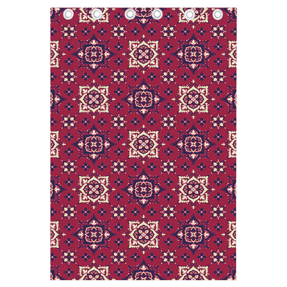 Red Boho Flower Pattern Print Curtain