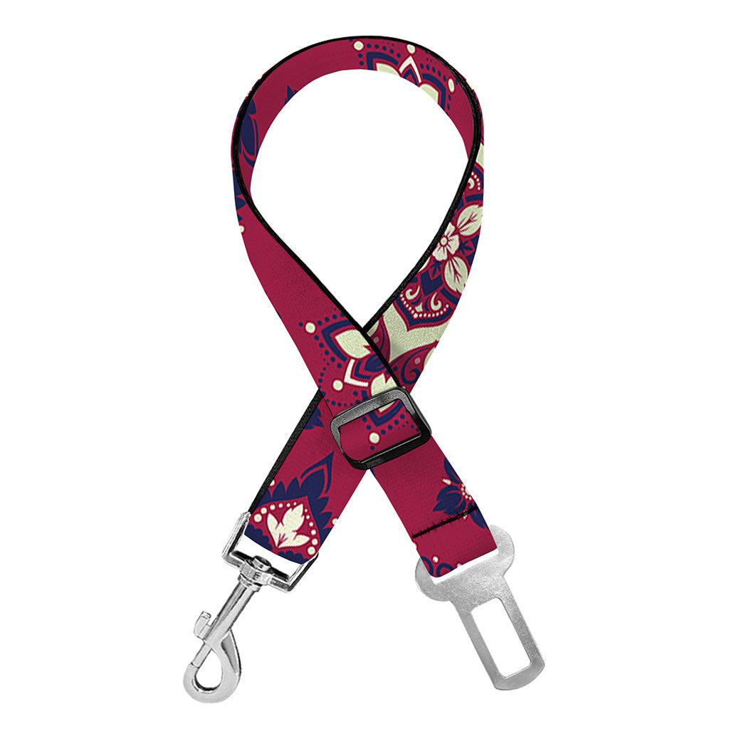 Red Boho Flower Pattern Print Dog Seat Belt