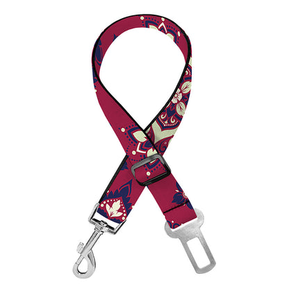 Red Boho Flower Pattern Print Dog Seat Belt