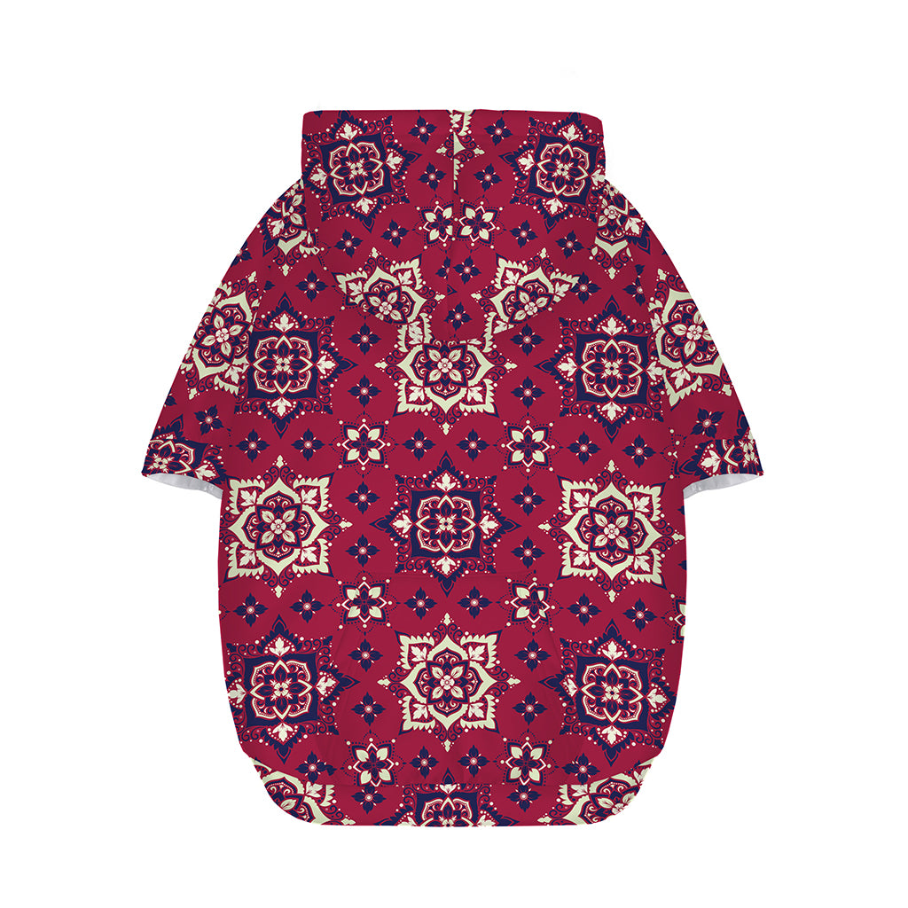 Red Boho Flower Pattern Print Dog Zip Up Hoodie