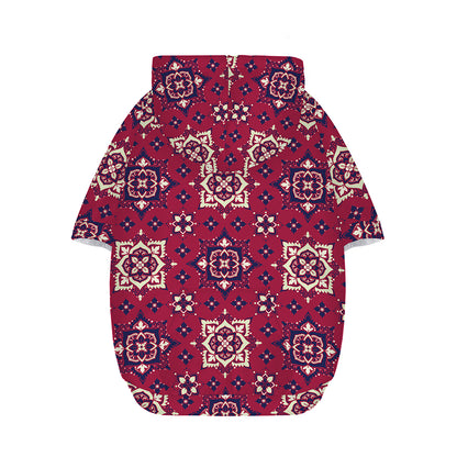 Red Boho Flower Pattern Print Dog Zip Up Hoodie