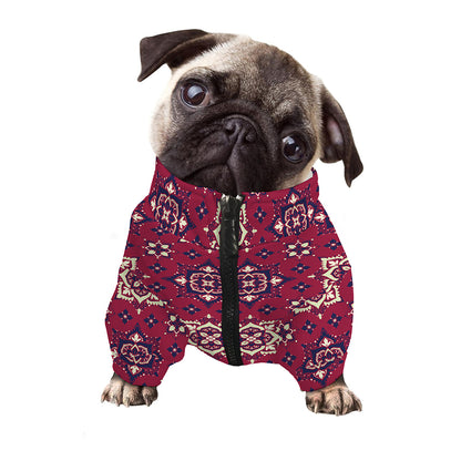 Red Boho Flower Pattern Print Dog Zip Up Jacket