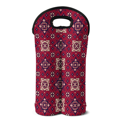 Red Boho Flower Pattern Print Double Neoprene Wine Tote