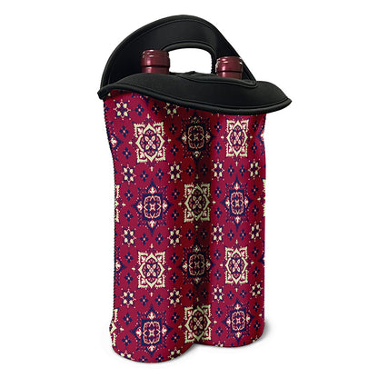Red Boho Flower Pattern Print Double Neoprene Wine Tote