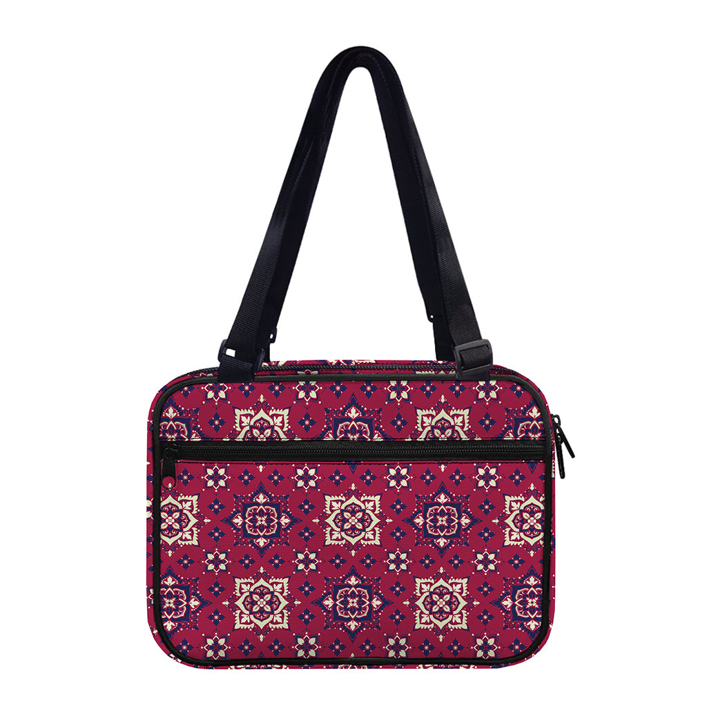 Red Boho Flower Pattern Print Double Strap Bible Bag