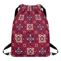 Red Boho Flower Pattern Print Drawstring Backpack